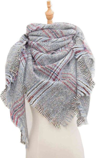 BEAUTIFUL I AM Plaid Raw Hem Polyester Scarf