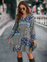 BEAUTIFUL I AM Printed Tie Front Flounce Sleeve Dress