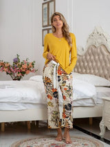 BEAUTIFUL I AM Round Neck Top and Printed Pants Lounge Sleep Wear Set