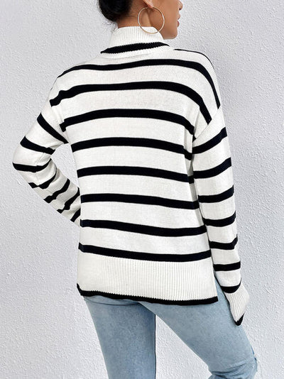 BEAUTIFUL I AM Striped Turtleneck Long Sleeve Sweater