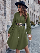 BEAUTIFUL I AM Notched Neck Long Sleeve Dress