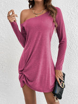 BEAUTIFUL I AM Twisted One-Shoulder Long Sleeve Mini Dress