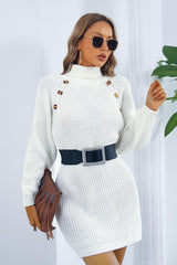 BEAUTIFUL I AM Buttoned Turtleneck Long Sleeve Sweater Dress