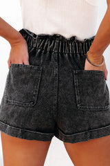 BEAUTIFUL I AM Paperbag Waist Denim Shorts with Pockets