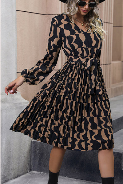 BEAUTIFUL I AM Lace Trim Long Sleeve Tie Waist Dress