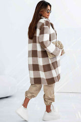 BEAUTIFUL I AM Plaid Collared Neck Longline Jacket Coat