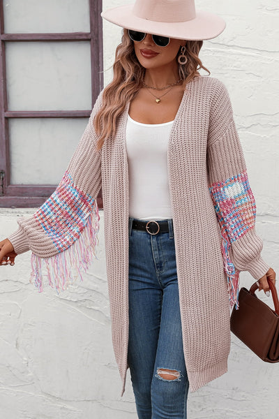 BEAUTIFUL I AM Fringe Sleeve Dropped Shoulder Cardigan