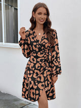 BEAUTIFUL I AM Printed Surplice Long Sleeve Dress