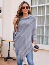 BEAUTIFUL I AM Striped Fringe Hem Hooded Poncho