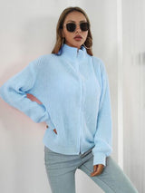 BEAUTIFUL I AM Turtleneck Zip Up Long Sleeve Knit Top Shirt