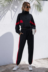 BEAUTIFUL I AM Turtle Neck Long Sleeve Zip-Up Top Long Pants Active Wear Set