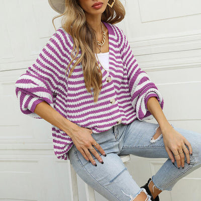 BEAUTIFUL I AM Striped Button Down Long Sleeve Cardigan