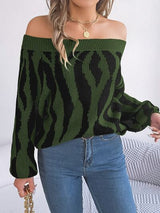 BEAUTIFUL I AM Off-Shoulder Animal Print Long Sleeve Sweater