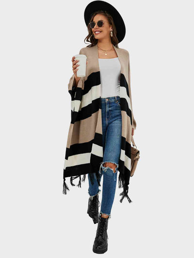 BEAUTIFUL I AM Striped Open Front Fringe Cardigan