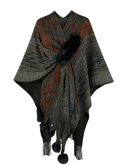 BEAUTIFUL I AM Heathered Fringe Hem Poncho