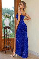 BEAUTIFUL I AM Party Sequin Slit Spaghetti Strap Dress