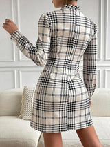 BEAUTIFUL I AM Houndstooth Mock Neck Cinched Mini Dress