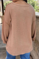 BEAUTIFUL I AM Ribbed Color Block Exposed Seam Round Neck Shirt