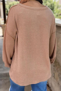 BEAUTIFUL I AM Ribbed Color Block Exposed Seam Round Neck Shirt