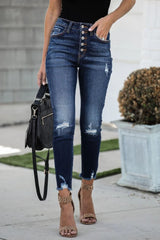 BEAUTIFUL I AM Button Fly Distressed Skinny Jeans