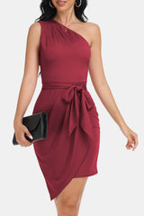 BEAUTIFUL I AM Tie Front One-Shoulder Sleeveless Dress