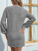 BEAUTIFUL I AM Buttoned V-Neck Sweater Dress