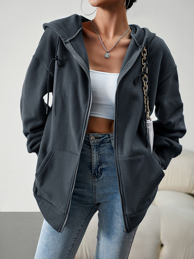 BEAUTIFUL I AM Dropped Shoulder Hooded Jacket with Pocket Hoodie