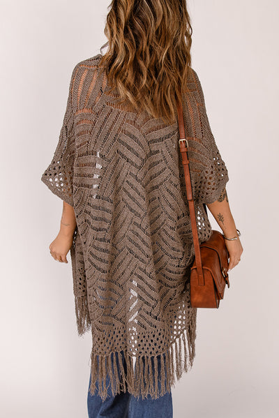 BEAUTIFUL I AM Fringe Hem Slit Open Front Cardigan