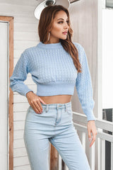 BEAUTIFUL I AM Round Neck Long Sleeve Cropped Sweater