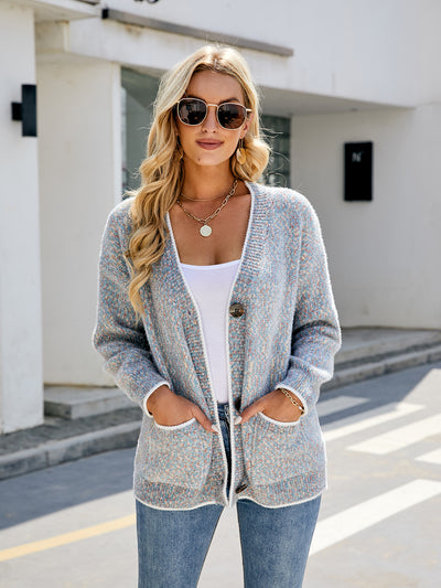 BEAUTIFUL I AM Button Down V-Neck Cardigan with Pockets