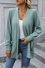 BEAUTIFUL I AM Cable-Knit Long Sleeve Cardigan with Pocket