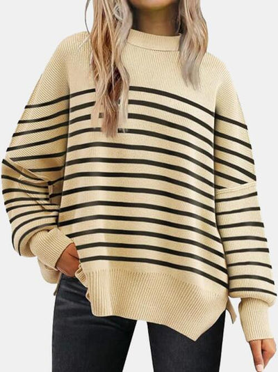 BEAUTIFUL I AM Round Neck Drop Shoulder Slit Sweater