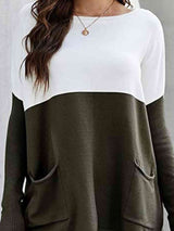 BEAUTIFUL I AM Two Tone Pullover Sweater with Pockets