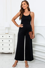 BEAUTIFUL I AM Scoop Neck Wide Leg Pants Jumpsuit with Pockets