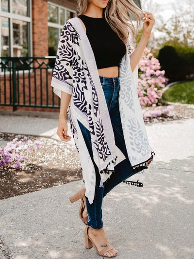 BEAUTIFUL I AM Printed Open Front Slit Cardigan