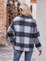 BEAUTIFUL I AM Plaid Dropped Shoulder Collared Jacket