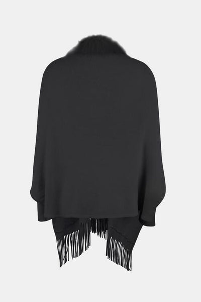 BEAUTIFUL I AM Fringe Open Front Long Sleeve Poncho