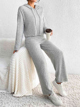 BEAUTIFUL I AM Drawstring Ribbed Hoodie and Straight Leg Pants Set