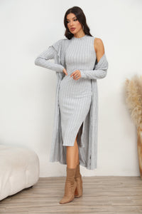 BEAUTIFUL I AM Slit Dress and Longline Cardigan Set