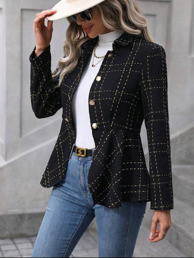 BEAUTIFUL I AM Ruffle Hem Collared Blazer Jacket