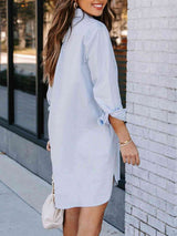 BEAUTIFUL I AM Button Up Collared Neck Long Sleeve Shirt Dress