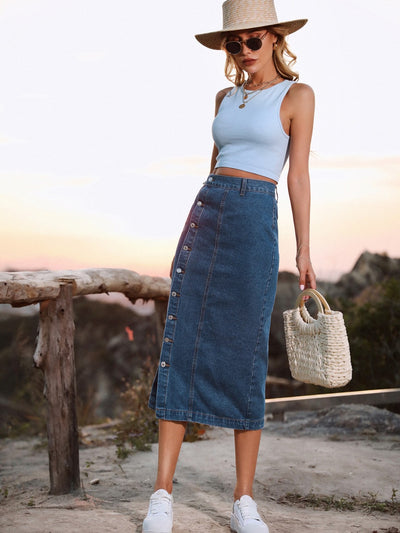 BEAUTIFUL I AM Button Down Denim Skirt