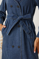 BEAUTIFUL I AM Double-Breasted Belted Longline Denim Jacket