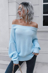 BEAUTIFUL I AM Off-Shoulder Ribbed Long Sleeve Pullover Sweater Shirt