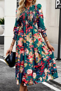 BEAUTIFUL I AM Printed Smocked Lantern Sleeve Ruffled Dress