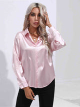 BEAUTIFUL I AM Collared Neck Buttoned Long Sleeve Shirt