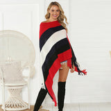 BEAUTIFUL I AM Striped Fringe Trim Poncho