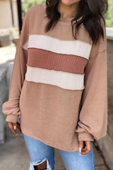 BEAUTIFUL I AM Ribbed Color Block Exposed Seam Round Neck Shirt