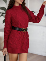 BEAUTIFUL I AM Cable-Knit Turtleneck Sweater Dress