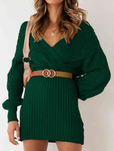 BEAUTIFUL I AM Surplice Neck Long Sleeve Sweater Dress